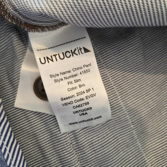 UNTUCKIT Men's Slim Fit Classic Chino Pants Brown W32 L30 Cotton Blend - Picture 10 of 15